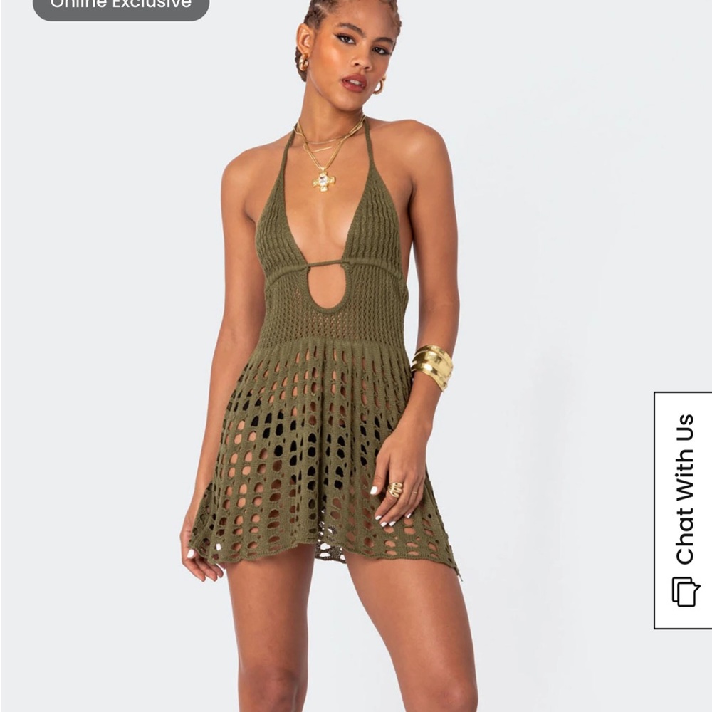 Edikted Olive Green Crochet Swim Coverup